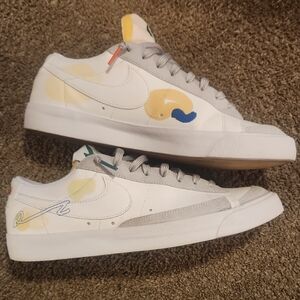 "Nike Blazer Low" White and Gray Sneakers with Color Accents